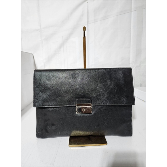 PRADA Saffiano Attache Portfolio Clutch Black - Picture 1 of 13